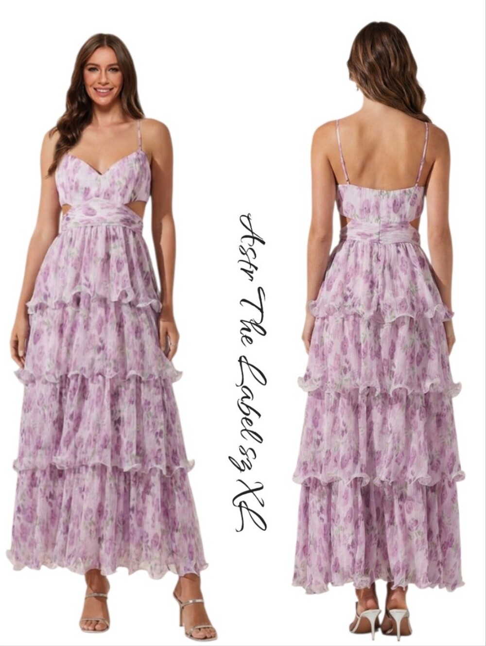 ASTR the Label Jaiden Tiered Maxi Dress Lavender Purple Floral Cutout XL
